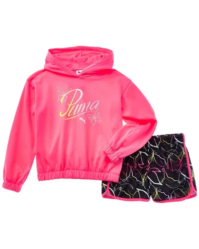 Puma Kids'  2pc Fleece Hoodie & Tricot Short Set In Pink