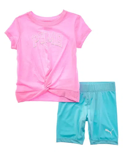 Puma Kids'  2pc Jersey T-shirt & Biker Short Set In Pink