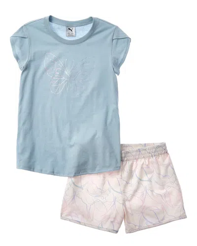 Puma Kids'  2pc Jersey T-shirt & Tricot Short Set In Blue