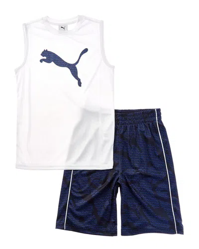 Puma Kids'  2pc Muscle T-shirt & Mesh Short Set In White