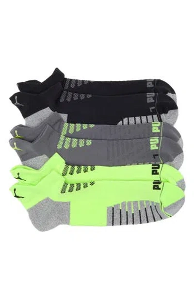 Puma 3-pack Terry Low Cut Length Socks In Grey/yellow
