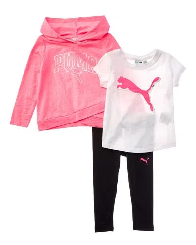 Puma Kids'  3pc Jersey Hoodie, T-shirt & Legging Set In Pink