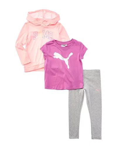 Puma Kids'  3pc Jersey Hoodie, T-shirt & Legging Set In Pink