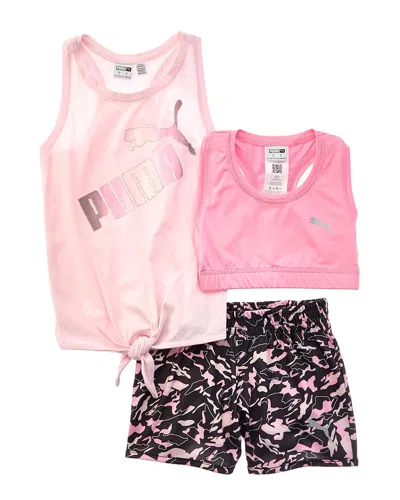 Puma Kids'  3pc Jersey Tank, Bra & Short Set In Pink