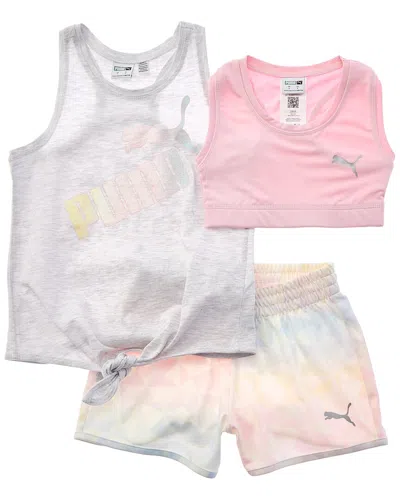 Puma Kids'  3pc Jersey Tank Top, Bra, & Short Set In Multi