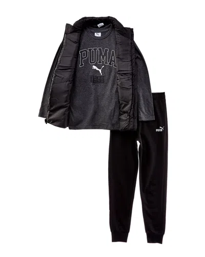 Puma 3pc Woven Vest, T-shirt & Pant Set In Black