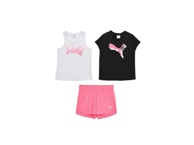 Puma 3-piece Set - Tank T-shirt Shorts (big Kid) Girl's Sets Black: Lg (13-14 Big Kids) In Multi