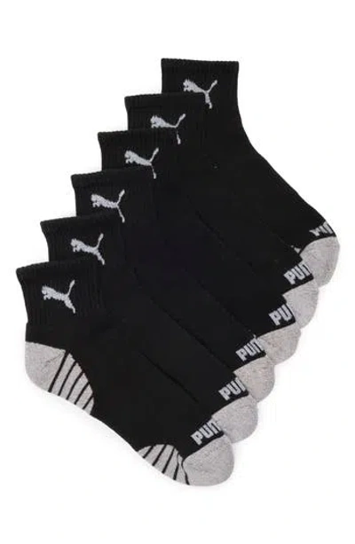 Puma 6-pack Terry Quarter Length Socks In Black Grey