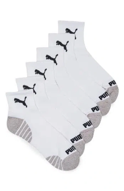 Puma 6-pack Terry Quarter Length Socks In White/black