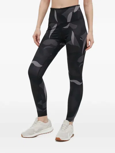 Puma Abstract-print Mesh-panel Leggings In Black