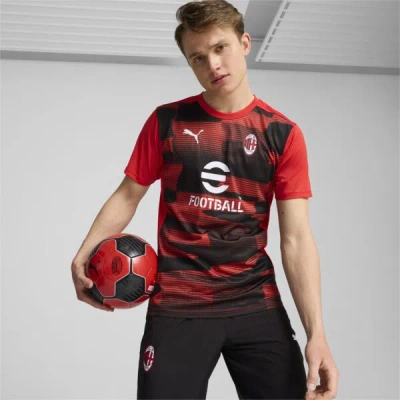 Puma Ac Milan Pre-match Men's Short Sleeve Soccer Jersey In For All Time Red- Black