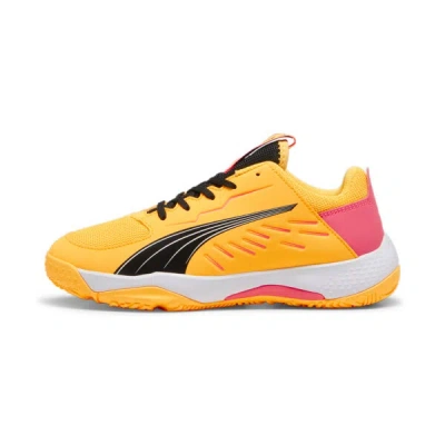 Puma Accelerate Kids' Court Shoes In Sun Stream-sunset Glow- Black