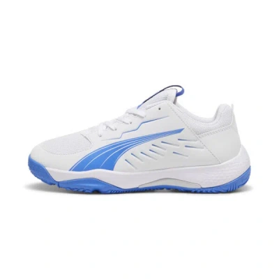 Puma Accelerate Kids' Court Shoes In White-bluemazing