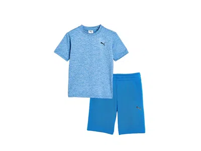 Puma Air Mesh T-shirt Fleece Short Set (big Kid) Boy's Sets Racing Blue : Lg (14-16 Big Kids), Cotton/pol