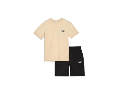 Puma Air Mesh T-shirt Fleece Short Set (big Kid) Boy's Sets Sand Dune : Lg (14-16 Big Kids), Cotton/polye In Multi