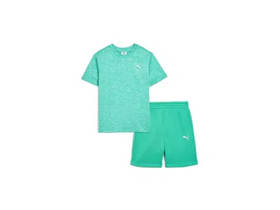 Puma Air Mesh T-shirt Fleece Short Set (little Kid/big Kid) Boy's Sets Vibrant Green : 6 Little Kids, Cot