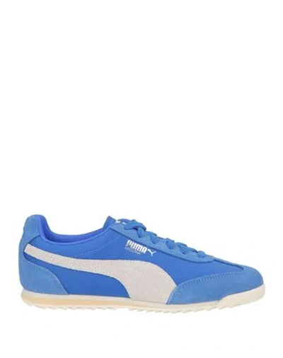 Puma Arizona Nylon Woman Sneakers Azure Size 6.5 Cowhide, Textile Fibers In Blue