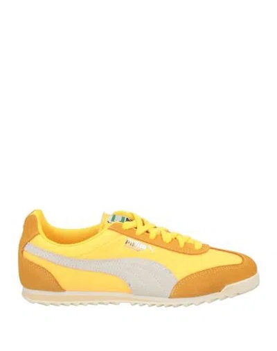 Puma Arizona Nylon Woman Sneakers Marigold Size 6.5 Cowhide, Textile Fibers In Yellow