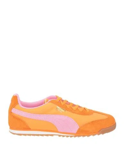 Puma Arizona Nylon Woman Sneakers Orange Size 7.5 Cowhide, Textile Fibers