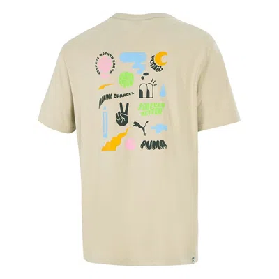 Puma Athleisure Casual Sports Cartoon Printing Round Neck Short Sleeve Khaki In Neutral