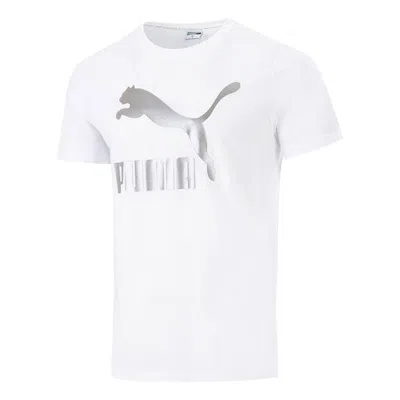 Puma Athleisure Casual Sports Logo Printing Short Sleeve White