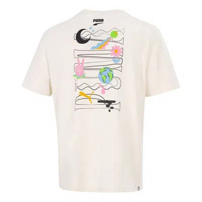 Puma Athleisure Casual Sports Printing Round Neck Short Sleeve Creamy White