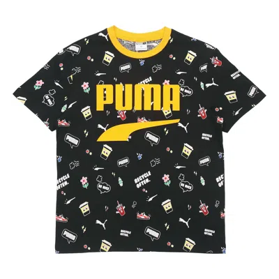 Puma Awareness Aop Tee Sports Alphabet Printing Short Sleeve Black In Multi