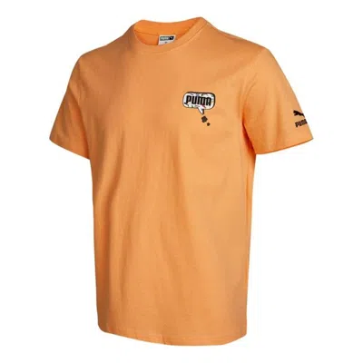 Puma Awareness Logo Embroidered Printing Sports Loose Round Neck Short Sleeve Orange
