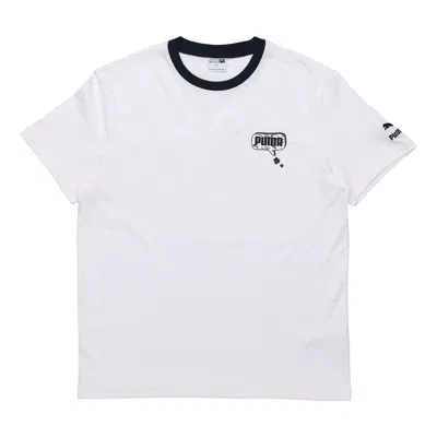 Puma Awareness Logo Embroidered Sports Loose Round Neck Short Sleeve White In Black