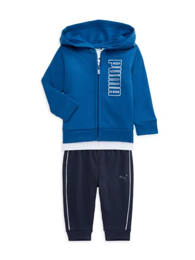 Puma Baby's 3-piece Logo Tee, Joggers & Sweatshirt Set In Blue