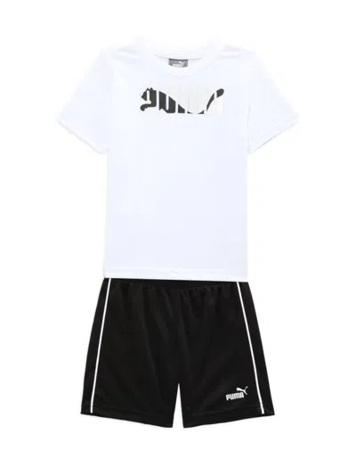 Puma Baby Boy's 2-piece Logo Tee & Logo Shorts Set In White