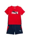 Puma Baby Boy's 2-piece Logo Tee & Shorts Set In Medium Red