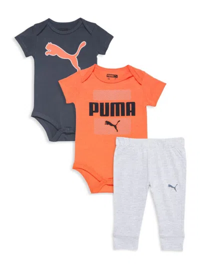 Puma Baby Boy's 3-piece Jersey Bodysuits & Jogger Pant Set In Bright Orange