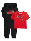 Puma Baby Boy's 3-piece Logo Graphic Tee, Hoodie & Joggers Set In Black