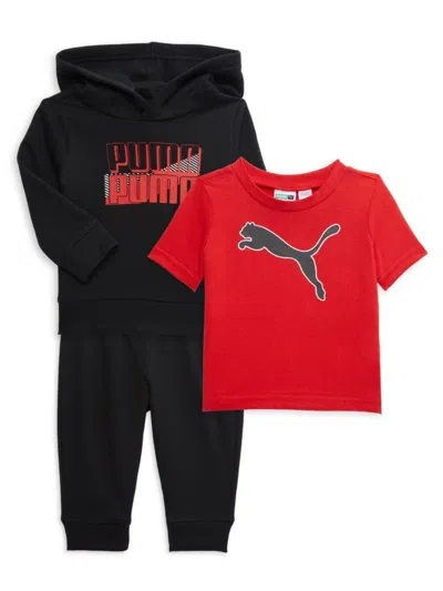 Puma Baby Boy's 3-piece Logo Graphic Tee, Hoodie & Joggers Set In Black