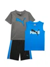 PUMA BABY BOY'S 3-PIECE LOGO TEE & SHORTS SET