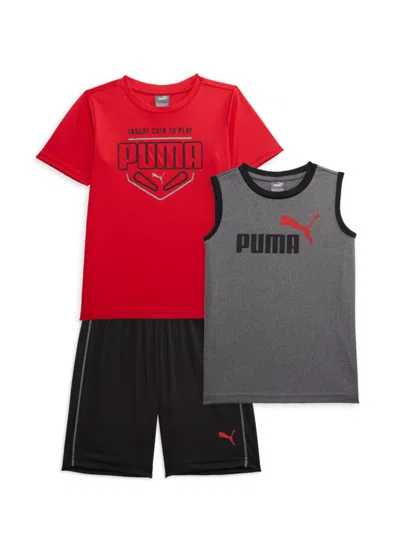 Puma Baby Boy's 3-piece Logo Tees & Shorts Set In Medium Red