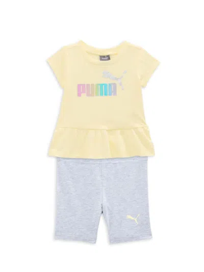 Puma Baby Girl's 2-piece Logo Tee & Shorts Set In Yellow Multi