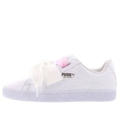 Puma Basket Heart Patent Junior White Lace Up 'white Pink' In Multi