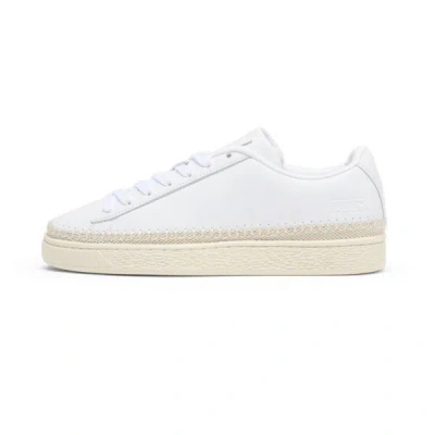 Puma Basket Trim Seaside Drills Sneakers In White-alpine Snow- Gold