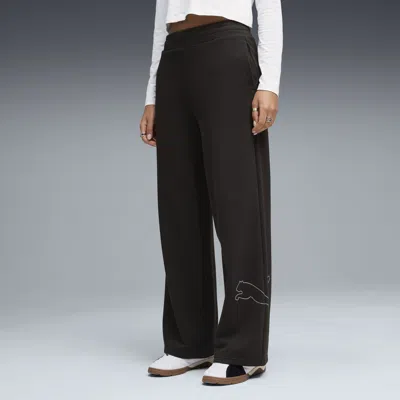 Puma Bedazzled Women's High Waist, Wide Leg Pants In Black