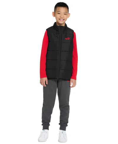 Puma Kids' Big Boys 3-pc. Quilted Vest, T-shirt & Jogger Pants Set In Black