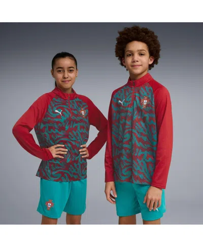 Puma Kids' Big Boys And Girls Red Portugal National Team Pre-match Quarter-zip Pullover Sweatshirt