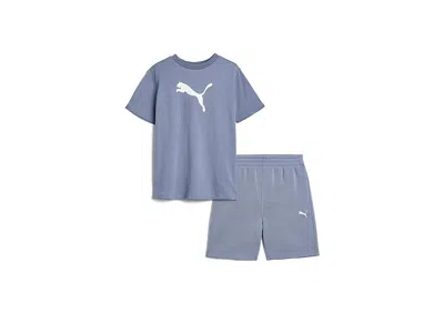 Puma Big Cat T-shirt Fleece Short Set (little Kid/big Kid) Boy's Sets Grey Sky : 5 Little Kids, Cotton/po In Blue