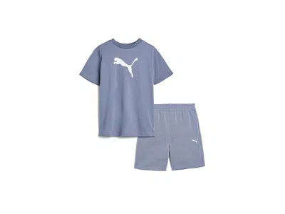 Puma Big Cat T-shirt Fleece Short Set (toddler/little Kid/big Kid)) Boy's Sets Grey Sky: 4 Little Kid In Gray
