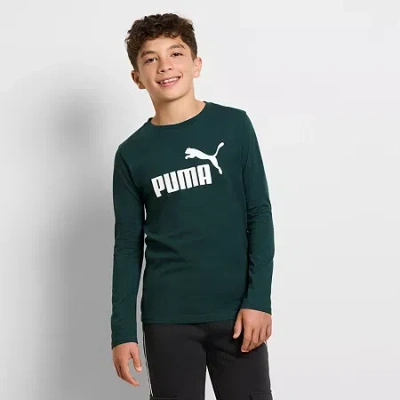 Puma Big Kid Boys Crew Neck Long Sleeve Graphic T-shirt In Green