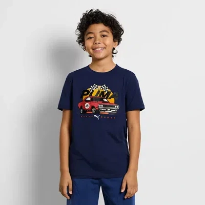 Puma Big Kid Boys Crew Neck Short Sleeve Regular Fit Graphic T-shirt In Blue