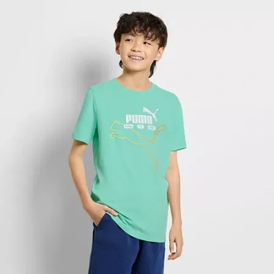 Puma Big Kid Boys Crew Neck Short Sleeve Regular Fit Graphic T-shirt In Blue