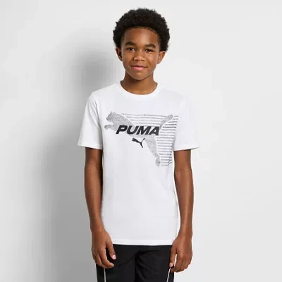 Puma Big Kid Boys Crew Neck Short Sleeve Regular Fit Graphic T-shirt In White
