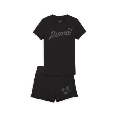 Puma Kids' Blossom Youth T-shirt & Shorts Set In Black